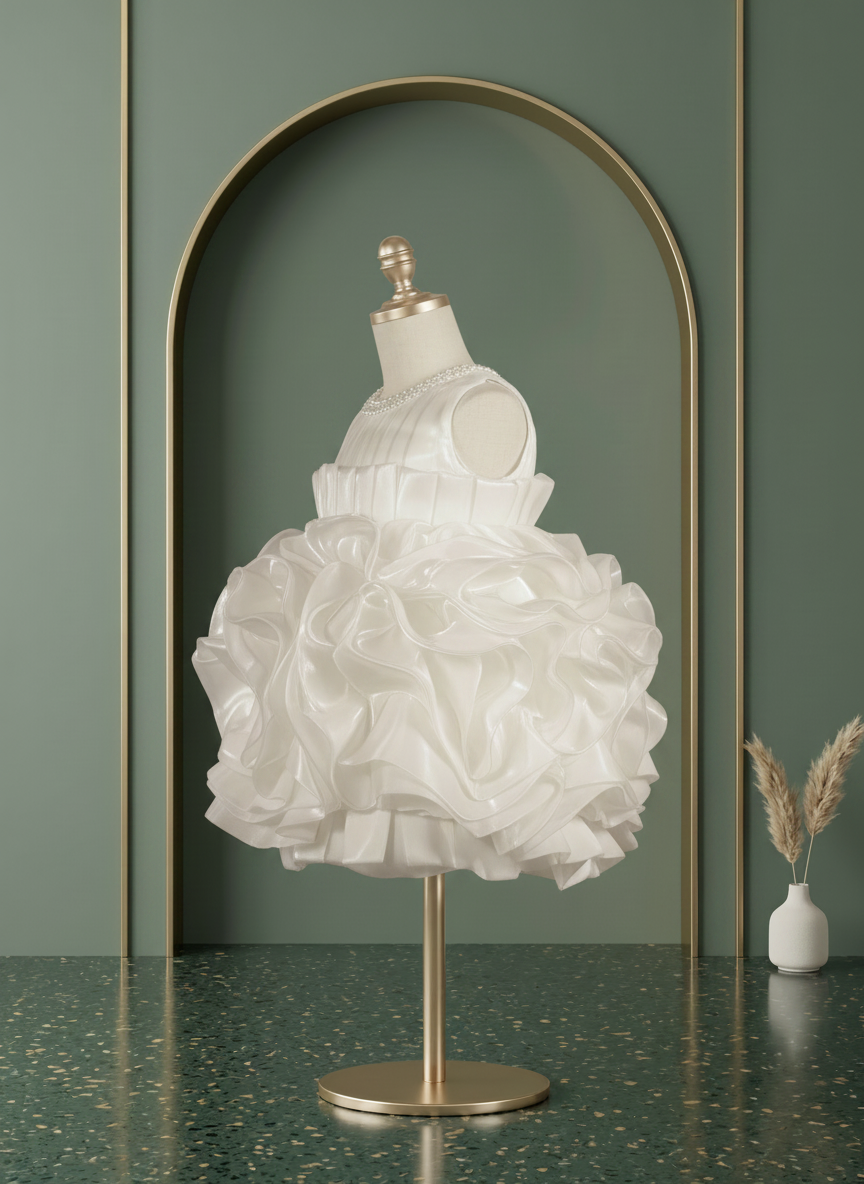 Ivory Pearl Ruffle Couture Dress