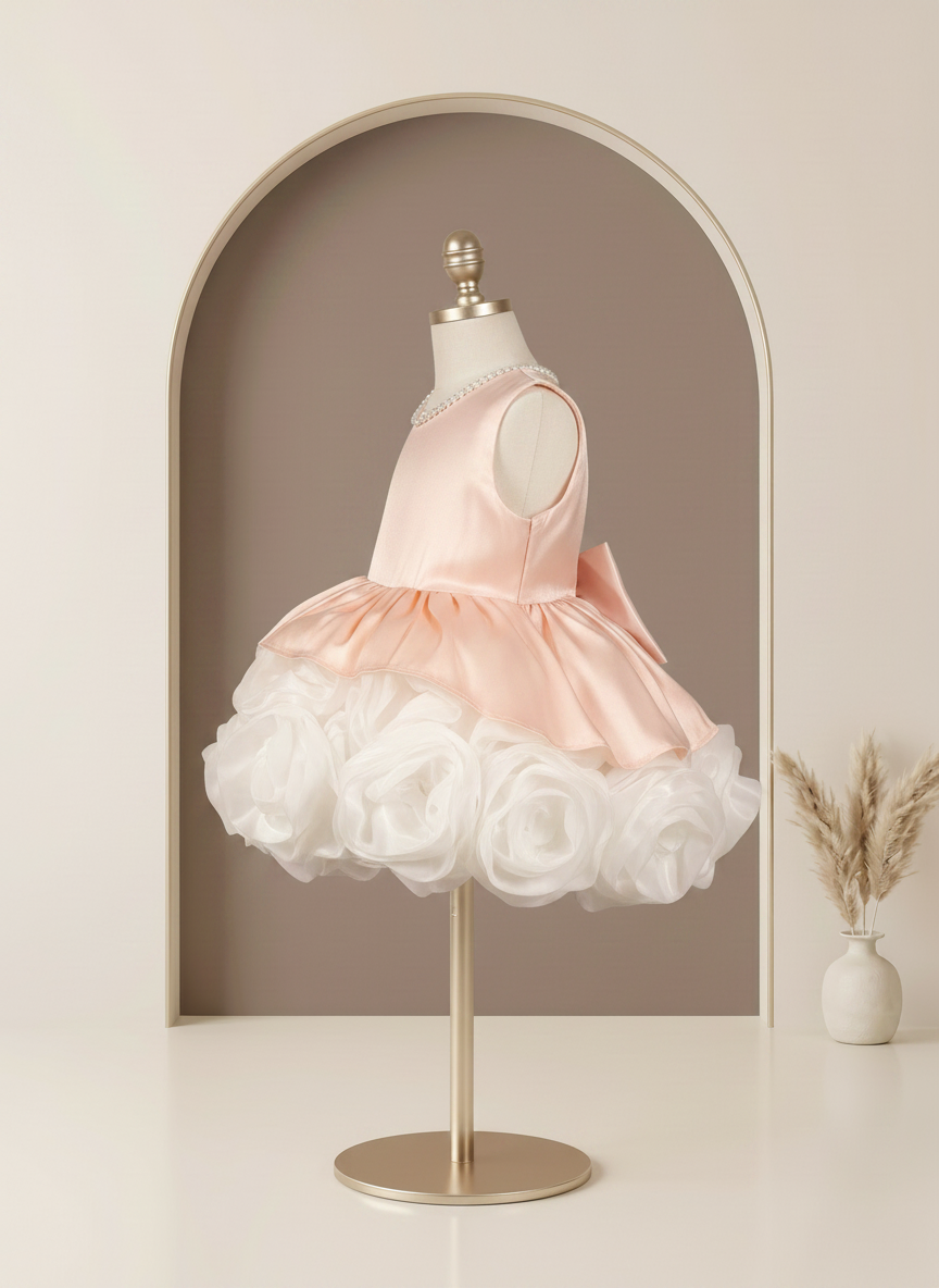 Peach Pearl Rosette Dress