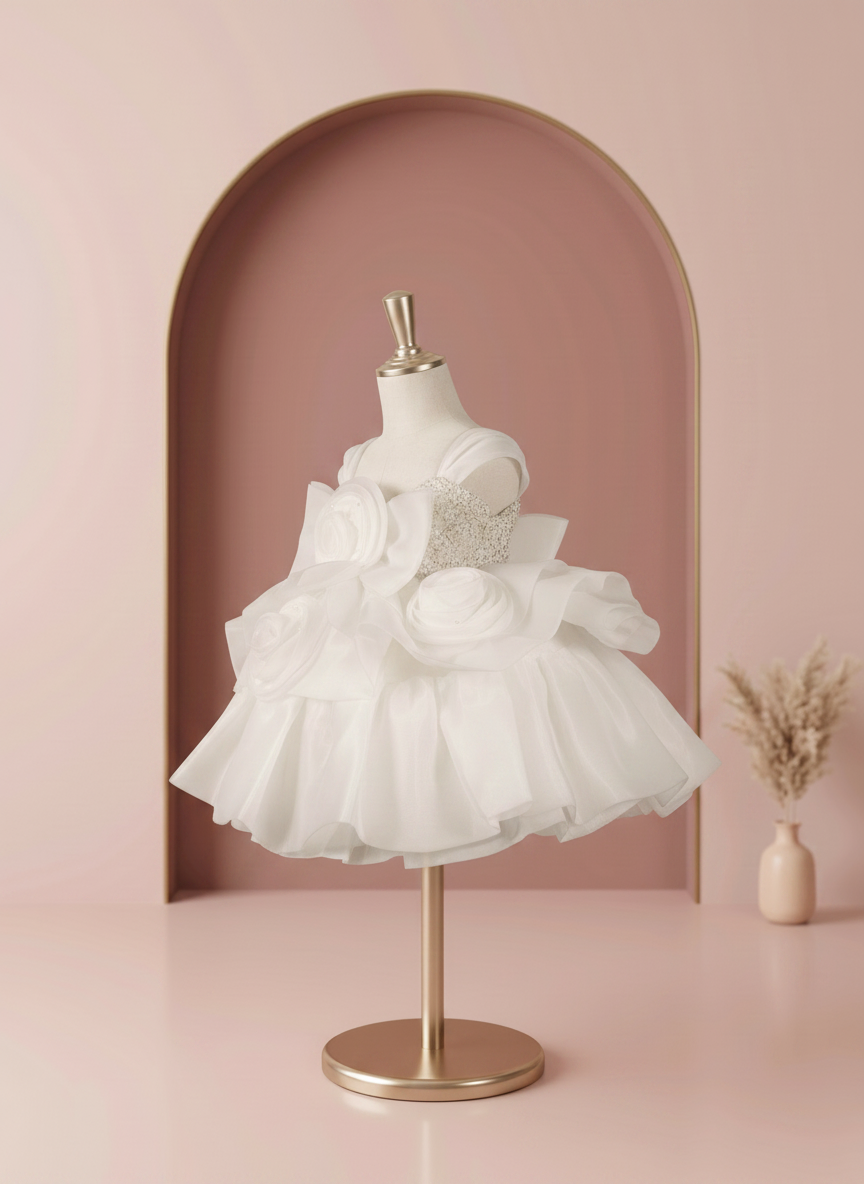 Ivory Rosette Party Dress