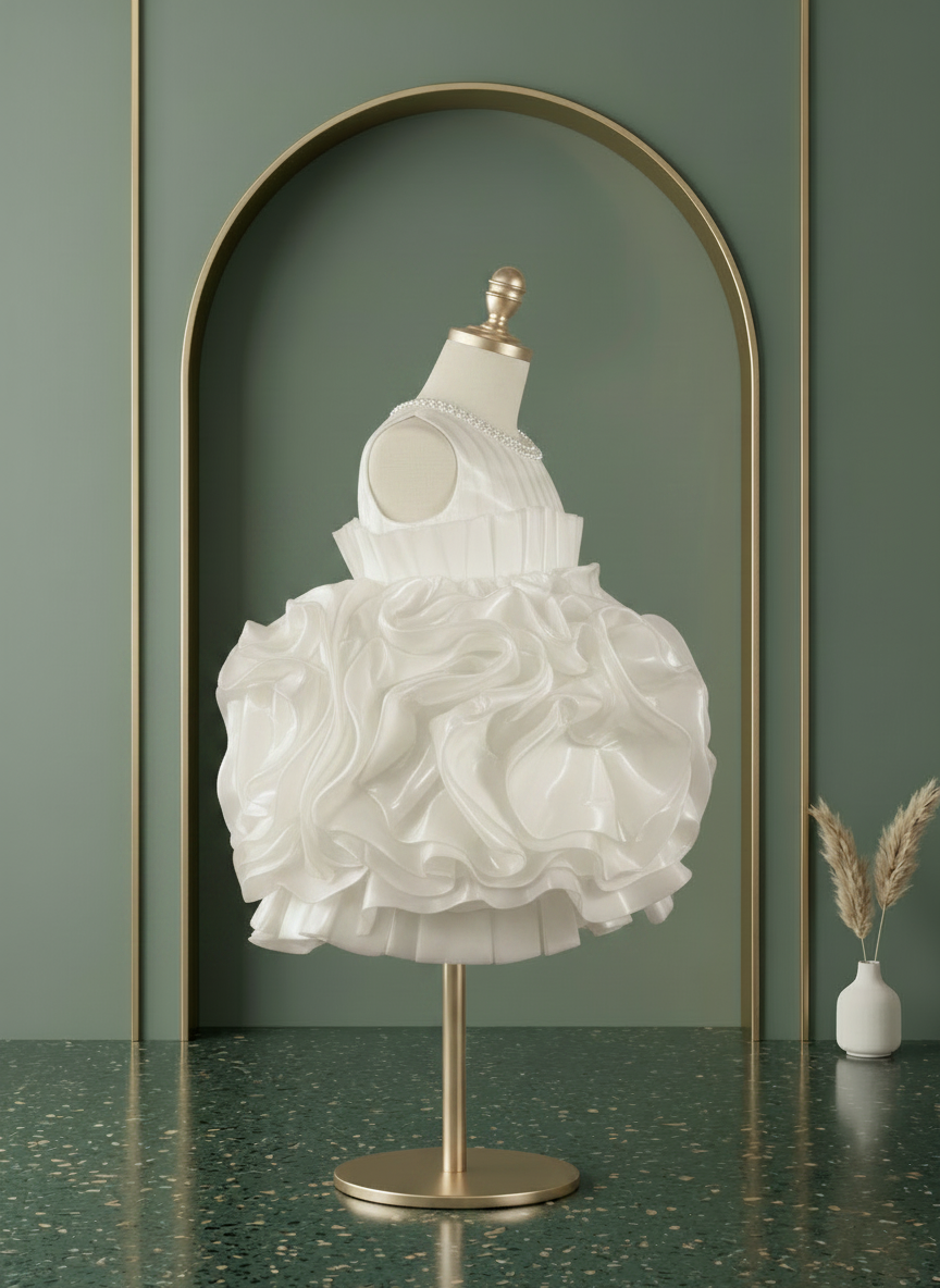 Ivory Pearl Ruffle Couture Dress