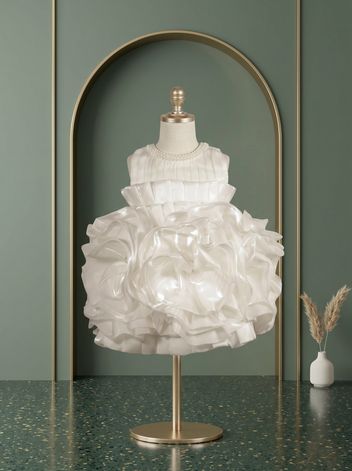 Ivory Pearl Ruffle Couture Dress