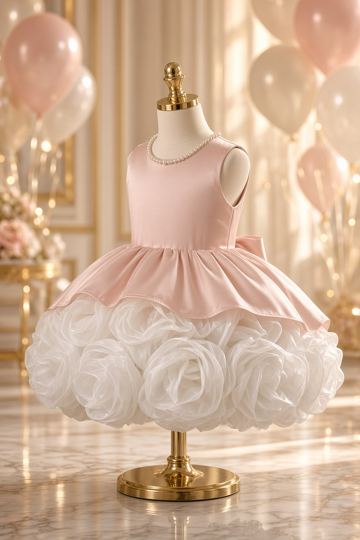 Peach Pearl Rosette Dress