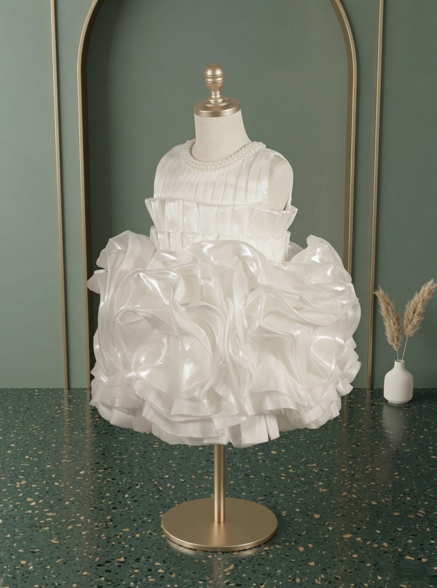 Ivory Pearl Ruffle Couture Dress