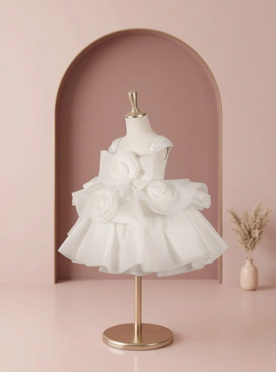 Ivory Rosette Party Dress