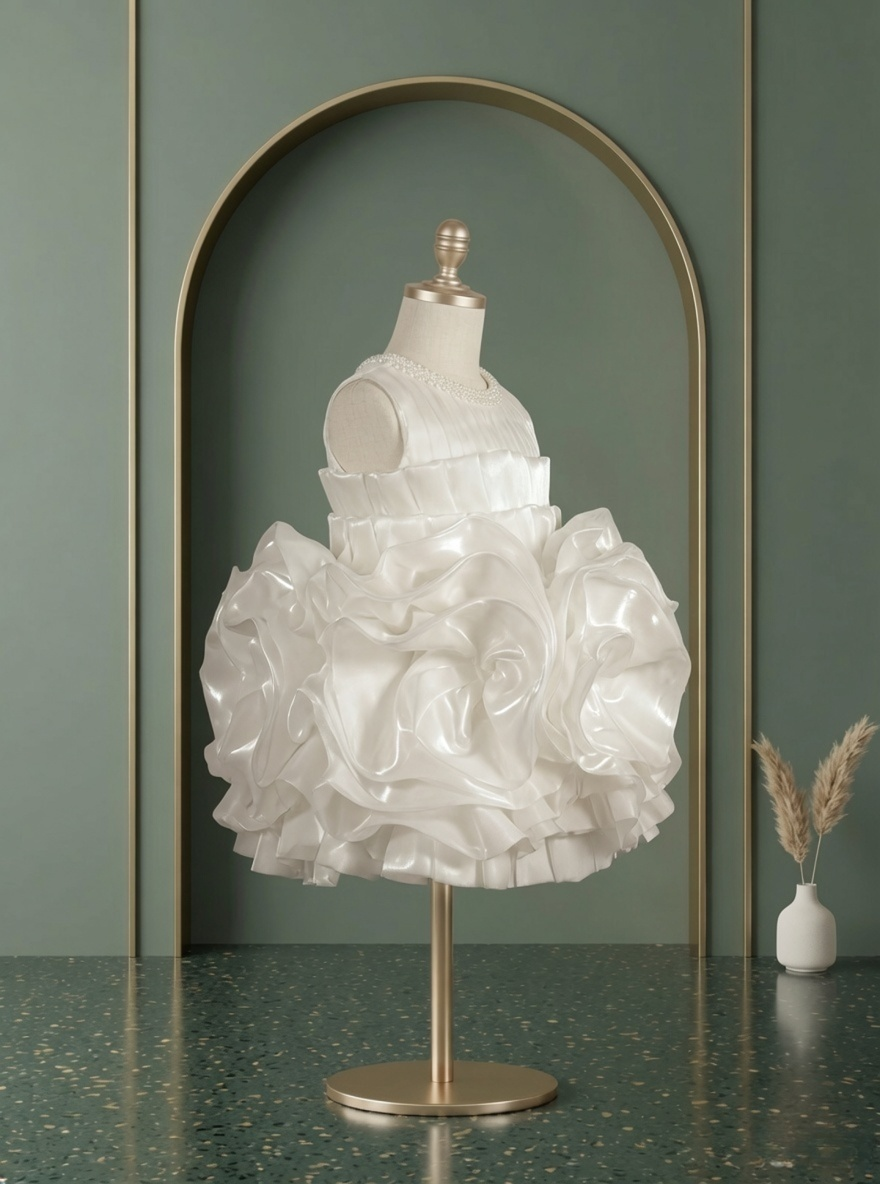 Ivory Pearl Ruffle Couture Dress