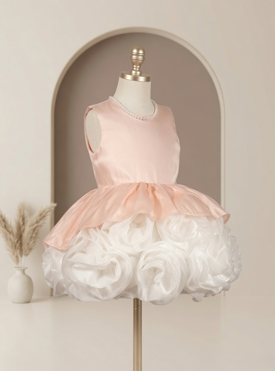 Peach Pearl Rosette Dress