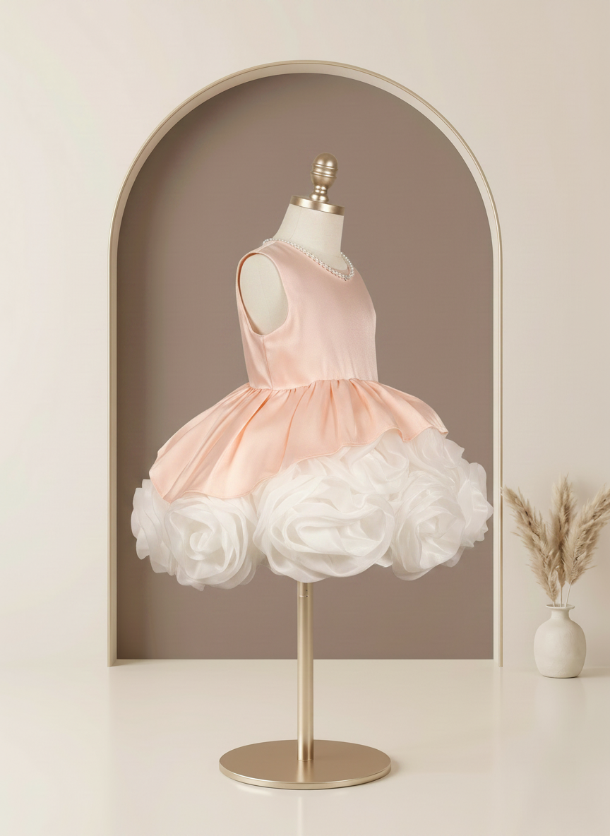 Peach Pearl Rosette Dress
