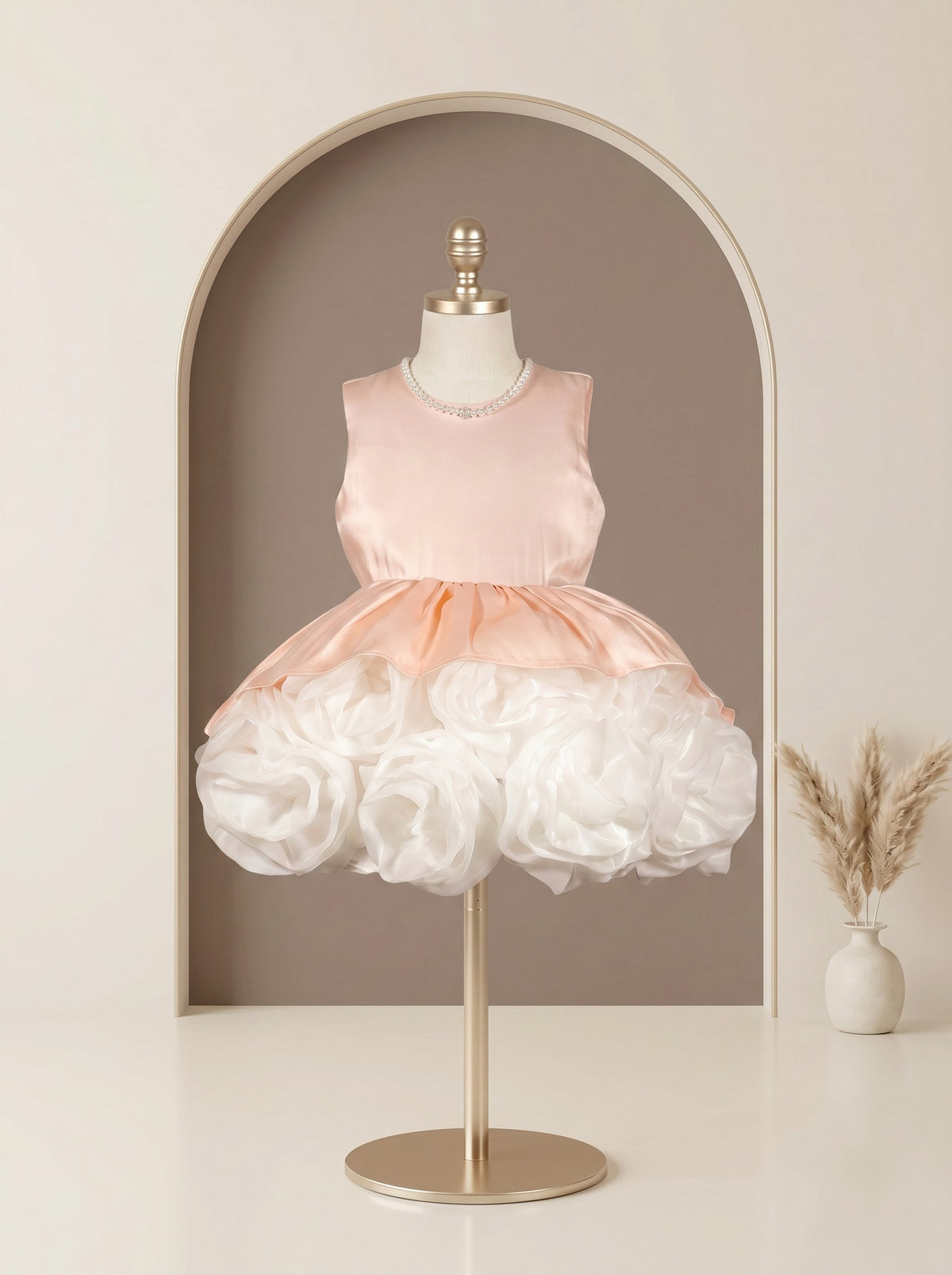 Peach Pearl Rosette Dress