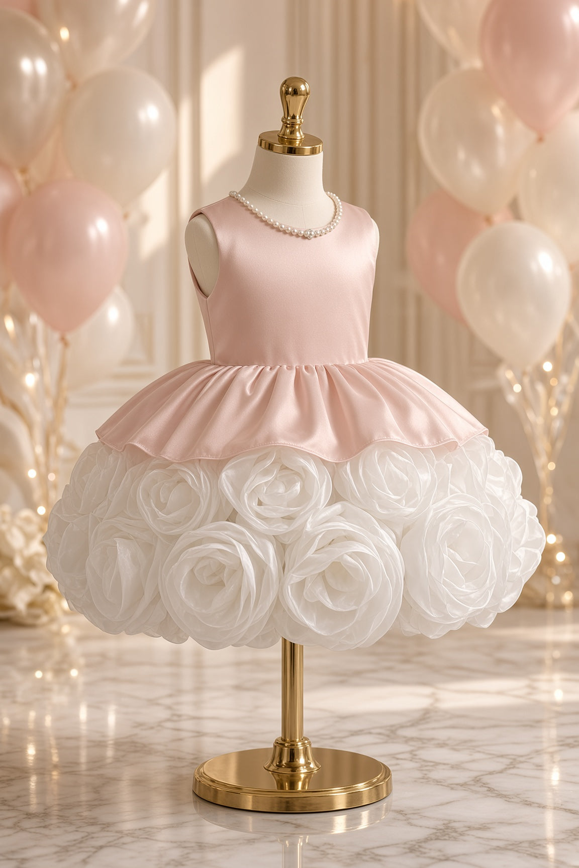 Peach Pearl Rosette Dress