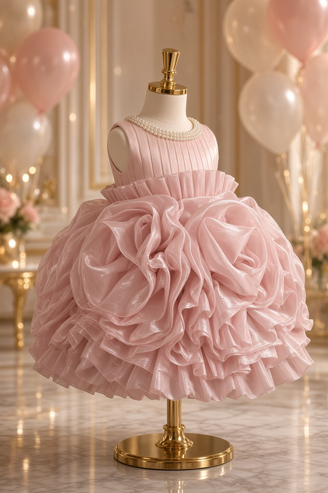 Rose Pearl Ruffle Dress