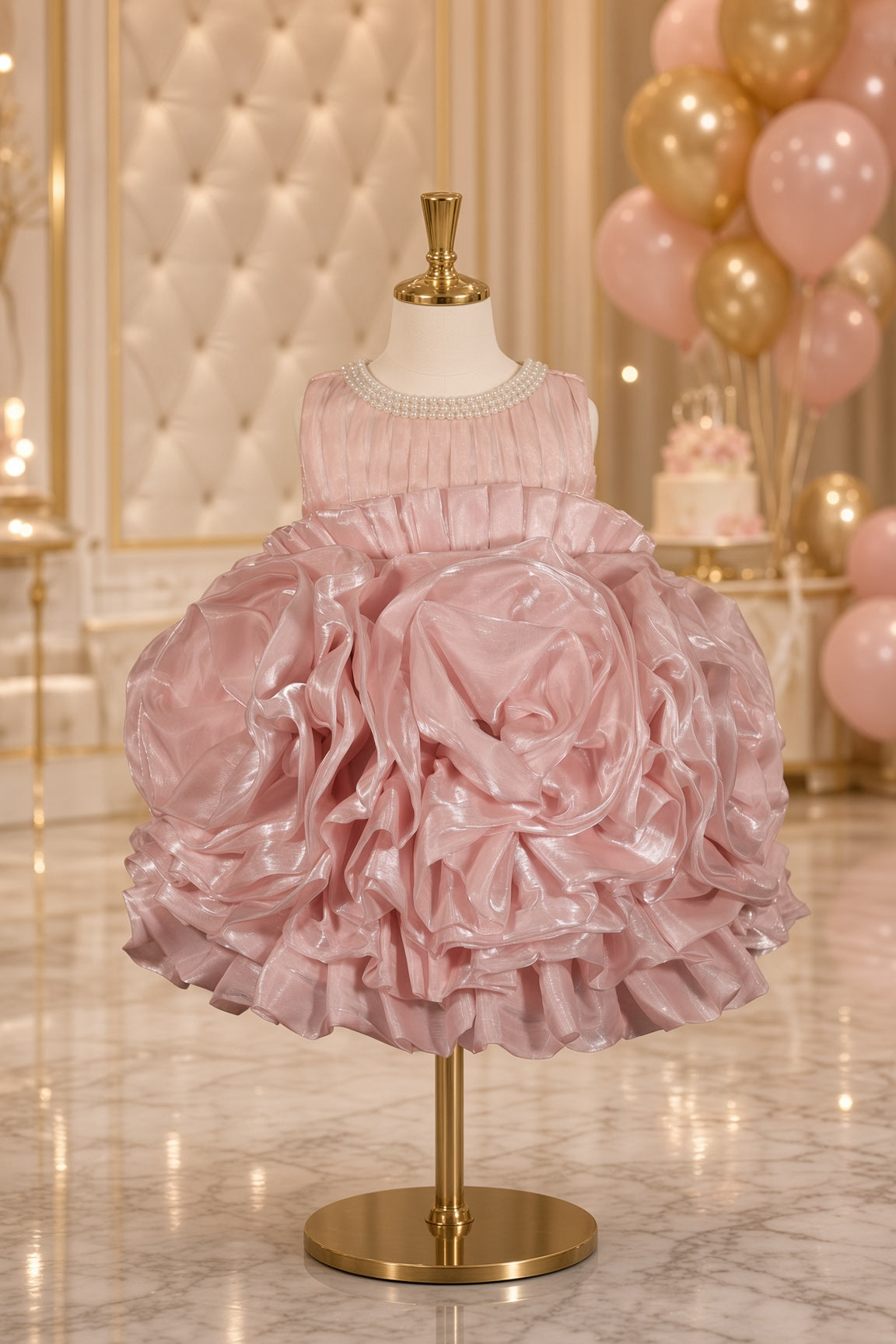 Rose Pearl Ruffle Dress